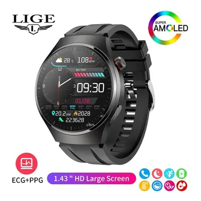 (black, Silicone strap) Lige New Men Smart Watch Ecg+ppg Temperature Detection Heart Rate Health