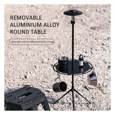 (black) Outdoor Folding Picnic Table Round Camping Table Aluminum Alloy Dining Table With Tripod