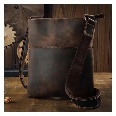 (coffee) Johnature Handmade Crazy Horse Leather Men Messenger Bag Vintage Versatile Natural Real