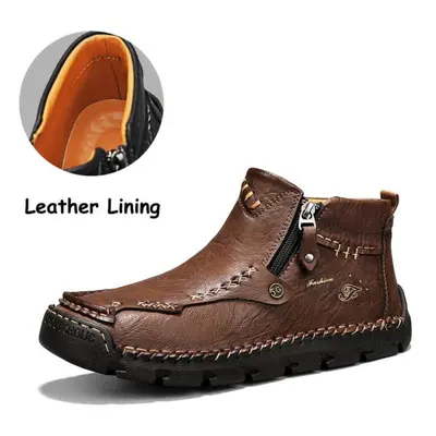 (dark brown, 46) Plus Size Men&apos;s Leather Casual Shoes Handmade High-top Shoes Casual Shoes 