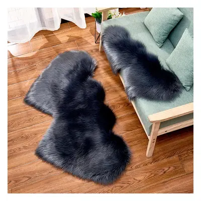 (dark gray, 180x90cm) Double-heart Shape Long Shiny Fur Sheepskin Soft Carpet Living Room Home D