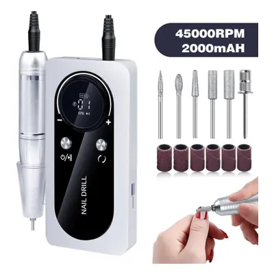 (white) Electric Nail Drill Machine Professional Nail Drills For Gel Nails Polish Rechargeable P