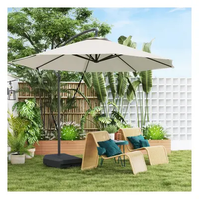 Outsunny Garden Cantilever Parasol with Cover Weighted Base Wind Strap Cream