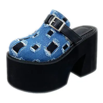 (blue, 38) Gdgydh Women&apos;s Closed Toe Platform Mules High Heels Backless Slip On Slides Mule