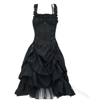 (black, XXXXL) Womens Gothic Dress Woman Classic Black Layered Lace-up Goth Lolita Corset Waist 