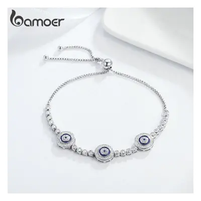 Bamoer New Arrival Genuine Sterling Silver Luxury Round Blue Eyes Clear Cubic Zircon Crystal