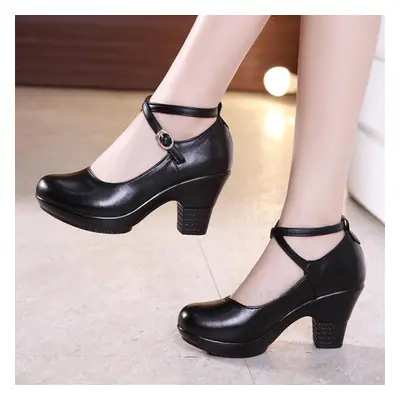 (black, 41) Women Sexy High Heels Leather Thick Soled Platform Work Shoes Dress Wedding Pumps