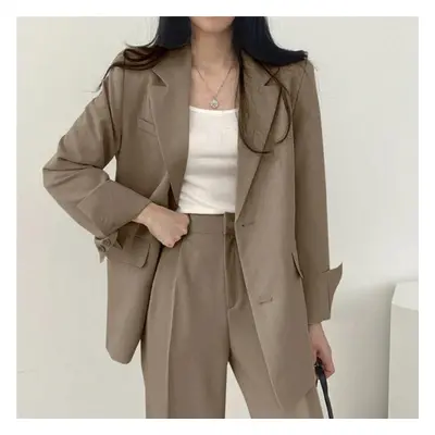 (khaki, L) Fall Fashion Long Sleeve Blazer Pant Sets Blazers Women Casual Womens Piece Outfit Se