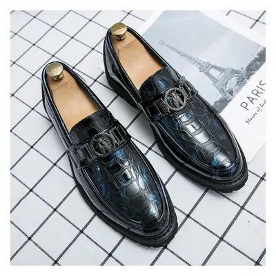 (blue, 40) New Men&apos;s Plus Size Dress Leather Shoes Luxury Fashion Crocodile Pattern Wedding