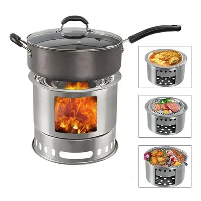 (silver) In Outdoor Camping Stove Portable Multi-functional Wood Stove For Camping Picnic Backpa