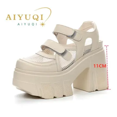 (beige, 34) Women&apos;s Sandals 11cm Heel High Mesh Women Sandals Platform High Heel Sandals Wo