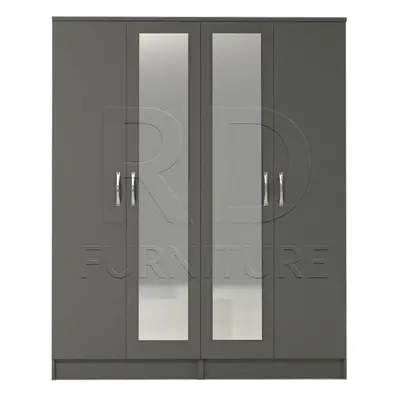 Ready assembled Classic Door Double Mirrored Wardrobe Grey