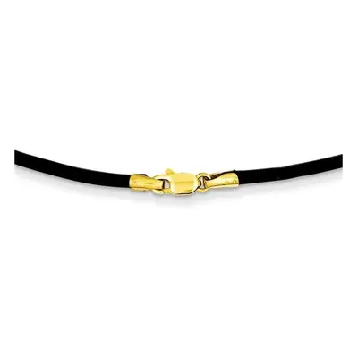 14K Yellow Gold mm in. Black Leather Cord Necklace