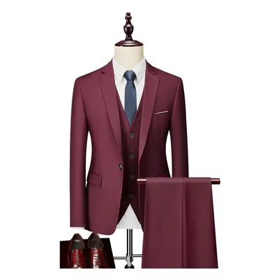 (burgundy , 6XL) Men's Business Casual Suit Three Piece Suit