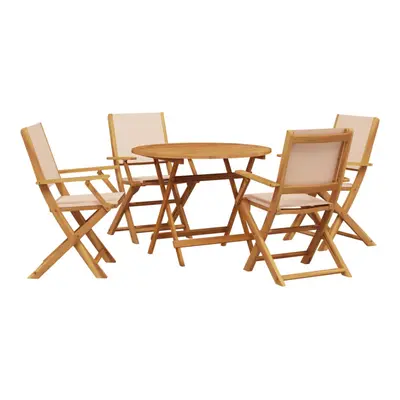 vidaXL Garden Dining Set Piece Table & Chair Beige Fabric and Solid Wood