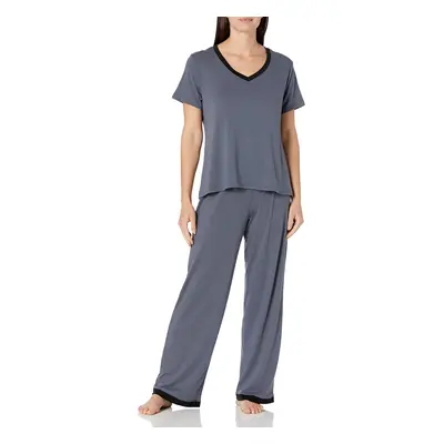 Fruit of the Loom Women's Plus Size Short Sleeve Tee and Pant Piece Sleep Pajama Set Soft Grey 2