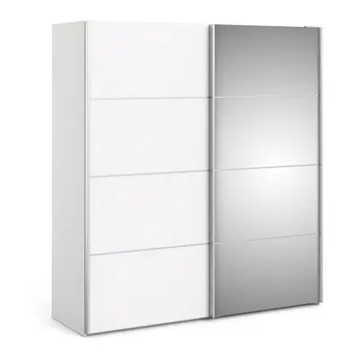 Sliding Wardrobe 180cm in White with White and Mirror Doors with Shelves