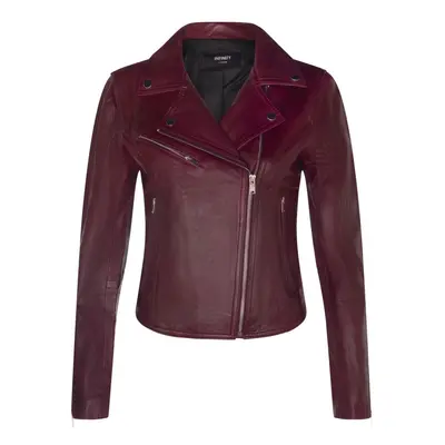 (S) Ladies Classic Biker Style Burgundy Leather Jacket