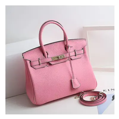 (Light pink, 25*19*13cm) Ladies Women Leather Handbag Birkin First Layer Cowhide Leather Tote Ba