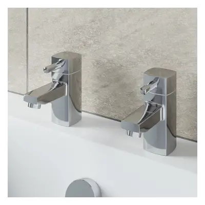 Modern Bathroom Hot & Cold Bath Taps Chrome Twin Pair Brass Square Lever Handles