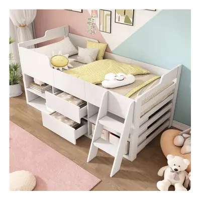 (White) 3ft children's single wooden bed with drawers (bed frame only)