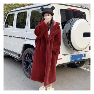 (burgundy, 3XL) Oversized Faux Fur Coat Women Winter Long Plush Jacket Fluffy Overcoat Female Ho