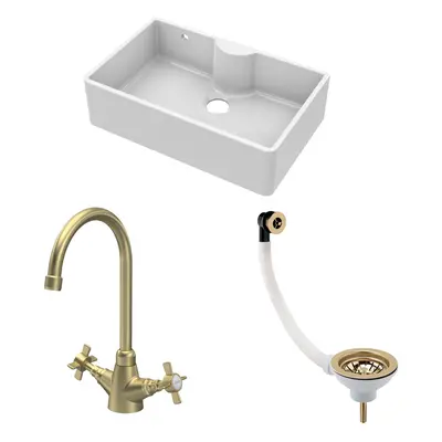 Fireclay Kitchen Bundle - Single Bowl Butler Sink with Overflow & Ledge, Waste & Mono Tap, 795mm