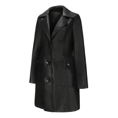 (black, 3XL) Faux Leather Walking Coats Women's Long Trench Coat Single Breasted Lapel Long Slee