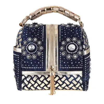 (gold) Designer Woven Women Handbag Famous Brand Rhinestone Totes Shoulder Bag Luxury Bags Denim