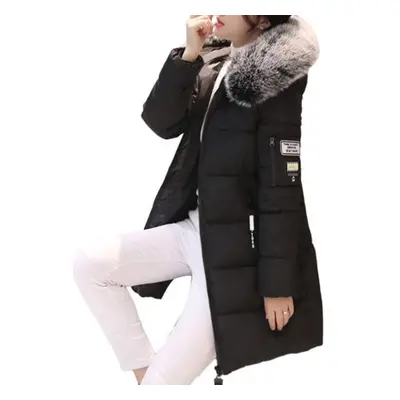 (black, XL) Women Winter Cotton Coat Thickened Padded Stuffed Hooded Mid Length Windproof Warm Z