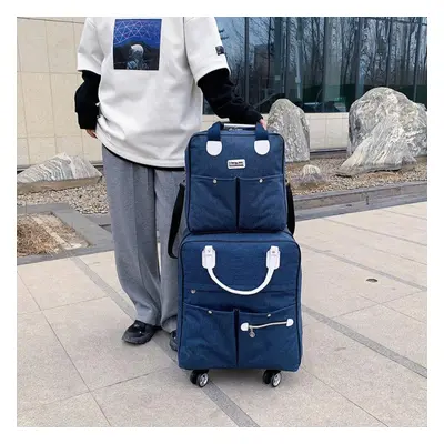 (blue, S+M) Short Distance Travel Bag Large Capacity Luggage Bag Boarding Light Business Trip Lu