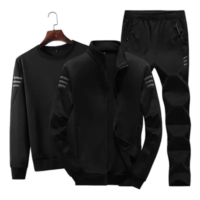 (black, L) Large Size Men&apos;s Autumn Thin Tracksuit Set Pieces Sets