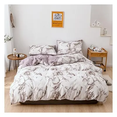 (brown, AU-Queen(3pcs)) Bedding Marble Pattern Plain Print Quilt Cover Sheet Three Or Four Piece