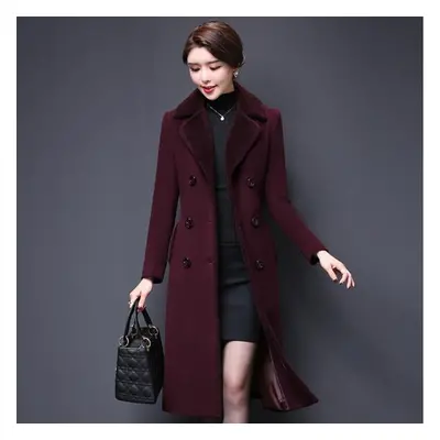 (purple, XXXL) Women Wool Blends Coat Winter Fashion Thicken Cashmere Collar Long Jacket Warm Sl