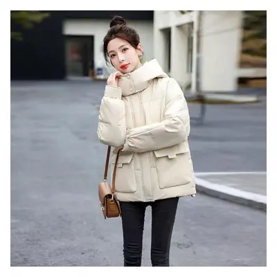 (beige, S) Korean Style Women&apos;s Loose Fit Hooded Coat For Winter