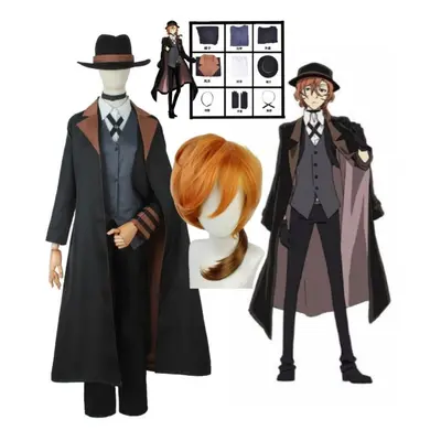 (S-(Full set+wig)) Bungo Stray Dogs Season Nakahara Chuuya Cosplay Costume Cloak Anime Bungou Cl