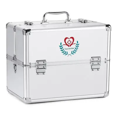 (silver) Double Opening Medicine Box, Large Capacity, Multi-layer Medicine Box For Home Use