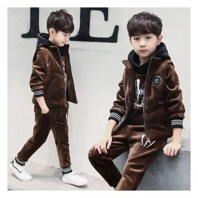 (coffee, 140) Spring And Autumn Boy&apos;s Fashion Tracksuit Velvet Jacket,sweater And Pant Pcs 