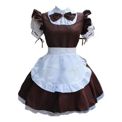 (brown, L) Women French Maid Outfit Lolita Dress Cute Cosplay Anime Apron Cosplay Maid Dress Men