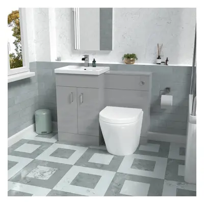 Nes Home Basin Vanity Cabinet, WC Unit Grey & Rimless Back To Wall Toilet