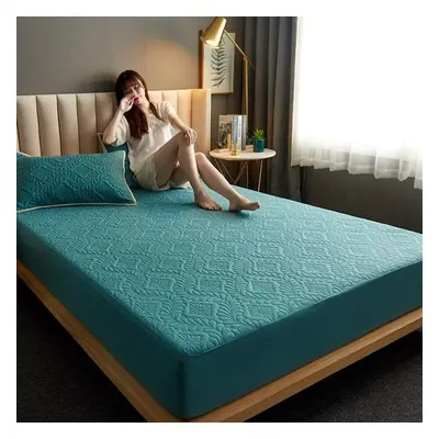 (green, 140x200x30cm 1pc) Solid Color Quilted Embossed Waterproof Mattress Protector Fitted Shee