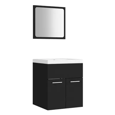 vidaXL Bathroom Furniture Set Black Engineered Wood Cabinet Washroom Basin