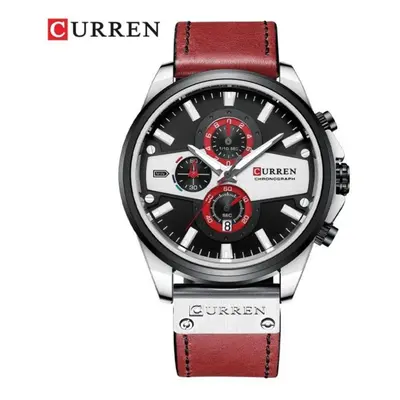 (red) Curren Man Watches Fashion Casual Quartz Sporty Wristwatches Blue Clock Male Chronograph L