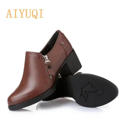 (brown, 38) Women Genuine Leather Shoes High-heeled Women Singles Shoes Quality Fashion Ladies C