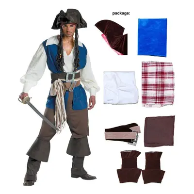 (as the picture, XL) Pirate - Adult Costume Caribbean Pirate Costumes Men Halloween Party Wear R