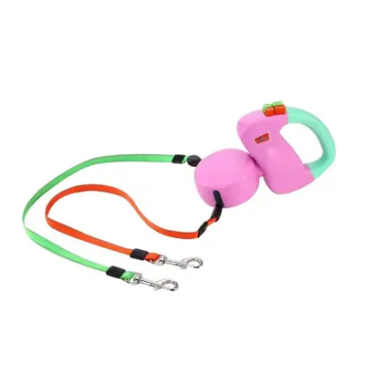 (pink) Dual Traction Ropes In One Design Auto Telescopic Puppy Dog Pet Walking Leash