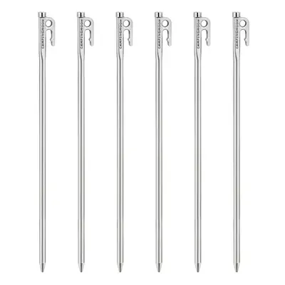 (6Pcs 40cm) Heavy Duty Steel Tent Stakes Pegs With Hook And Hole Design For Outdoor Backpacking 