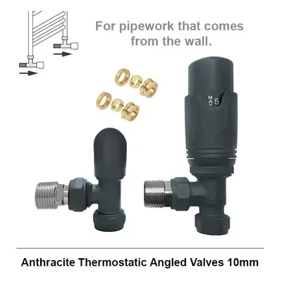 (Angled 10mm, Anthracite Grey) Angled, Straight 10mm Thermostatic Radiator Valves