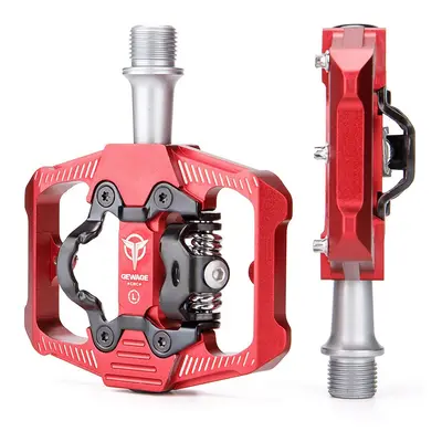 (Red) New Mountain Bike Pedals Dual-use SPD Self-locking Turn Flat Pedal Ultralight