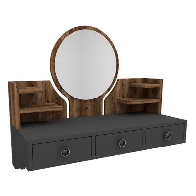 (Light Walnut - Anthracite) Cosmo Makeup Vanity Dressing Table with Mirror